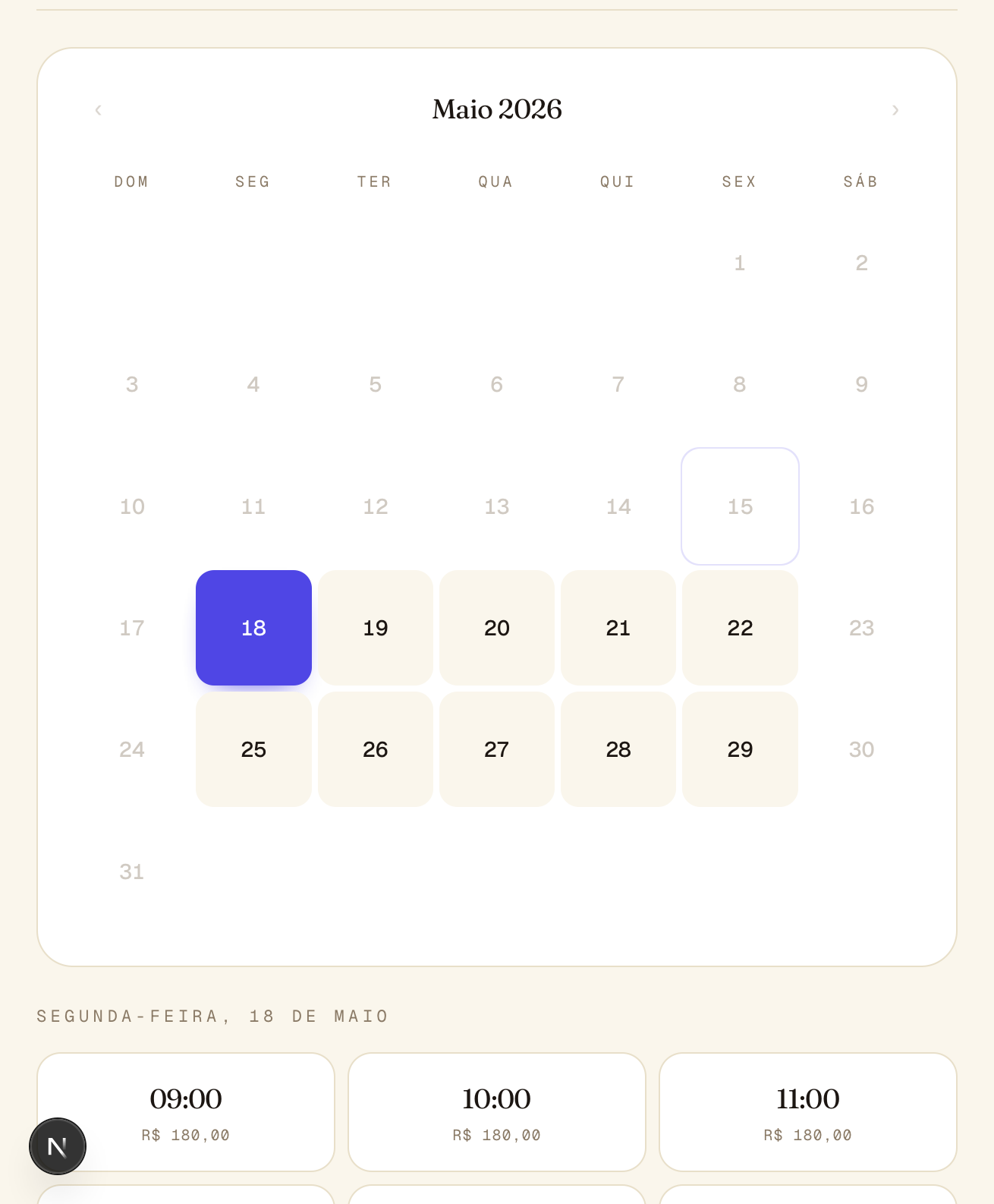 Calendário mensal