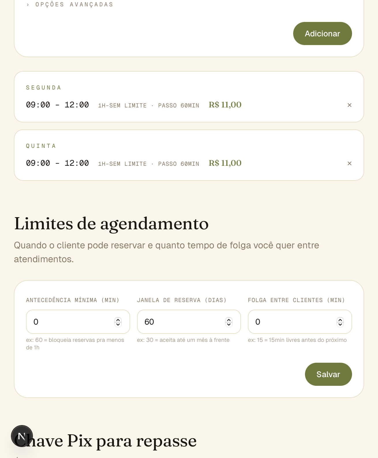 Regras de preço por dia